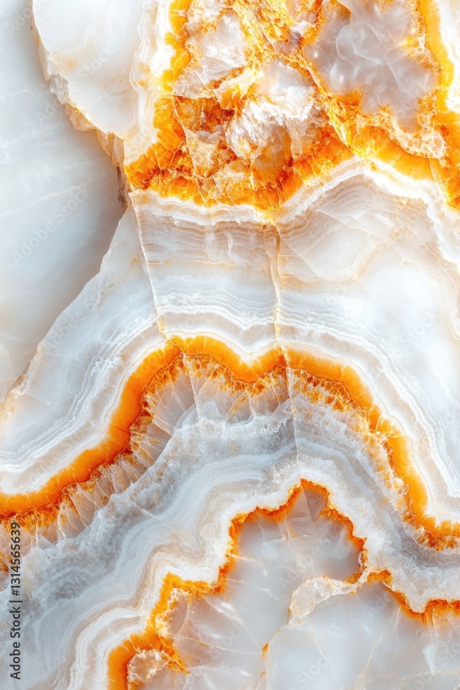 Poster captivating close up of a beautiful white and orange onyx stone slab showcasing intricate patterns a