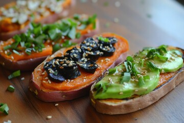 Sweet Potato Toasts: Healthy and Epicure Snack with Various Toppings