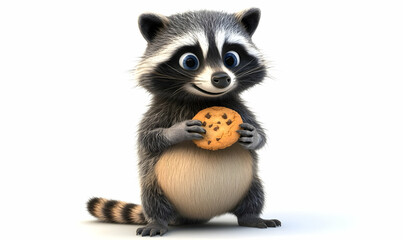 Fototapeta premium Cartoon raccoon holding cookie
