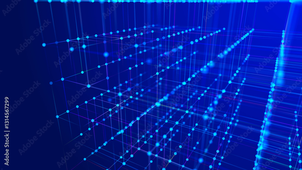 Poster Information storage cells. Abstract background with dots and lines. Network connection structure. Big data digital background. 3D rendering.