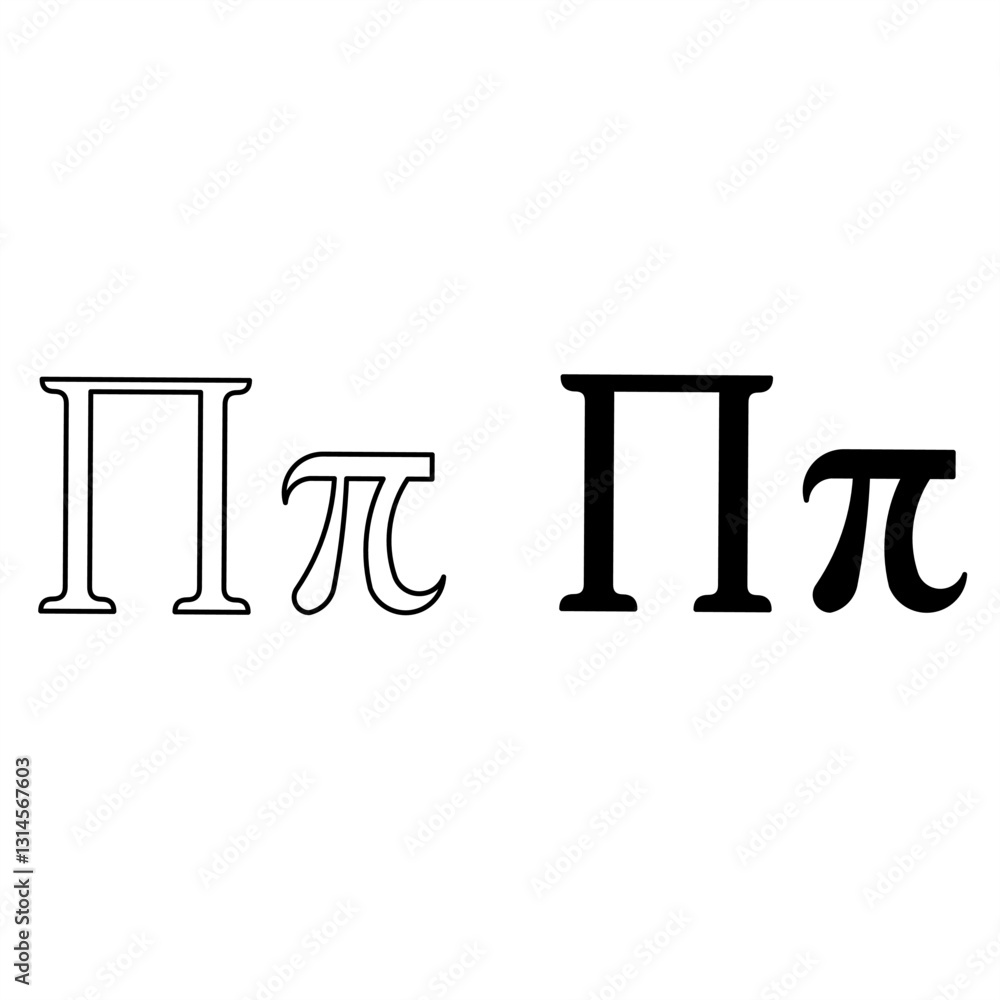 Fototapete a set of greek alphabet symbols pi and capital pi used in mathematics. includes two styles: black ou
