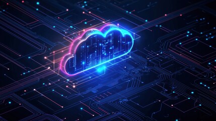 Fototapeta premium Digital cloud computing background with glowing data streams and futuristic server connections