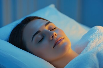 Person sleeping peacefully with anti-snoring device demonstrating treatment for obstructive sleep apnea