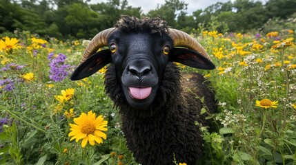 Black Sheep in a Field of Flowers