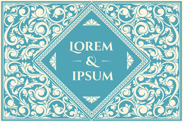 Decorative monochrome vintage ornate label design blank card