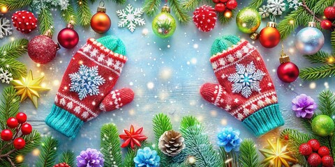 Festive Winter Mitten Frame with Snowflakes - AI Art