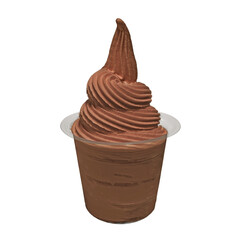 Chocolate soft serve ice cream or frozen yogurt in clear plastic cup , isolated on white background with clipping path. No label, template mock up for ice cream menu.