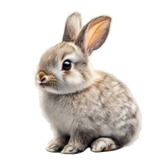 Obraz premium Cute and Fluffy Baby Rabbit Sitting on White Background
