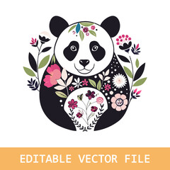 Kawaii Panda enjoying a bamboo snack under a cherry blossom tree simple thick black line art for children cartoon coloring book pages