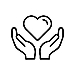 Vector icon two hands holding, embracing heart on transparent background, symbolizing care and love.