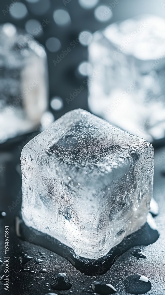 Aufkleber chilling ice cube still life capturing the essence of refreshment on dark backdrop with bokeh lights
