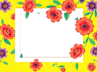 Vibrant Square Frame Showcasing Lush Red Flowers Against Bright Yellow Background Creating Cheerful Mood
