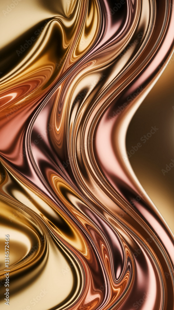 Poster abstract image of swirling gold and rose-gold hues, creating a luxurious and fluid texture, ideal fo