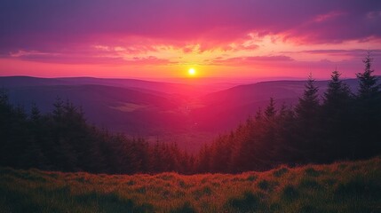 Obraz premium Majestic Sunset over Mountain Range: A Breathtaking View