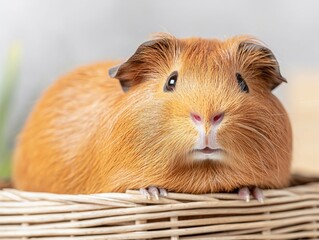 Fototapeta premium Adorable Guinea Pig Relaxing in a Cozy Wicker Basket