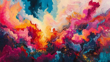 Vibrant Abstract Colorful Cloud Swirl Painting