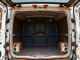 Old Vehicle Trunk - Empty and Rusted Back View
