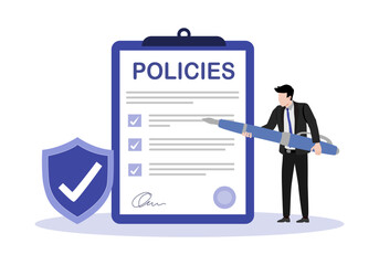 Corporate compliance. Corporate culture and policies. Representation of the business laws, regulations and standards. Ethical practices of the company. Vector isolated concept creative illustration
