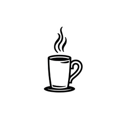 Obraz premium Hot coffee mug icon with steam, minimalistic line art