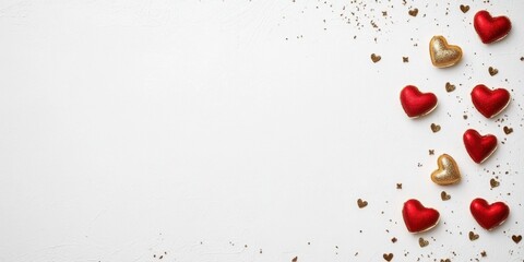 mothers day postcard design, a contemporary mothers day postcard design with white background, subtle heart patterns, and stylish gold foil frame