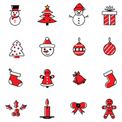 christmas cartoon vector icons set