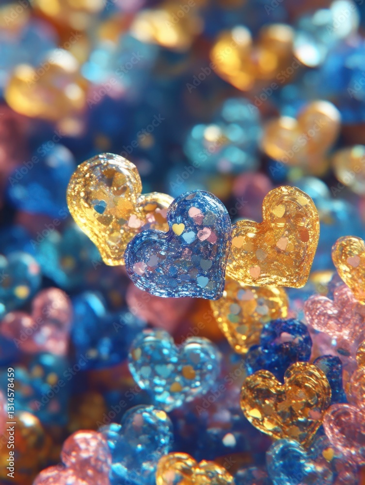 Poster sparkling heart confetti delightful array of golden and azure tones romantic backdrop for love and c
