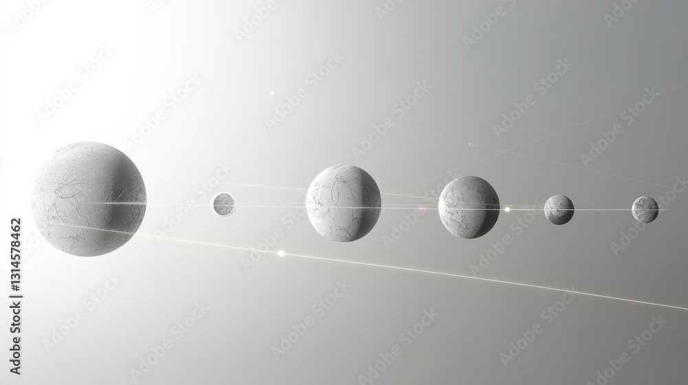 Poster Unique virtual worlds connected by light beams represent a cosmic journey through exploration and discovery in a vast space environment