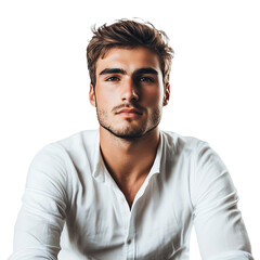 Obraz premium Portrait of a Young Man in a White Shirt Against a White Background