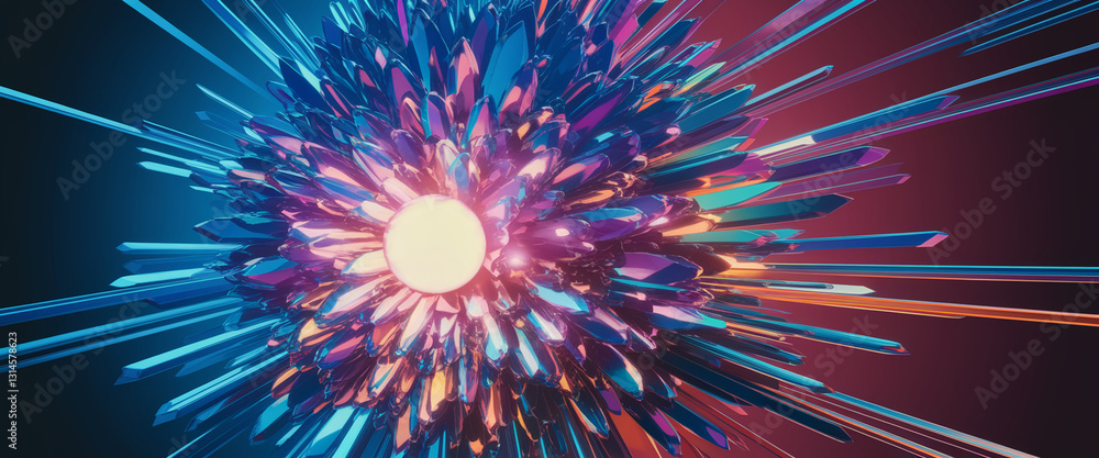 Poster abstract image of iridescent crystals radiating outwards, creating a dynamic and vibrant design, sho