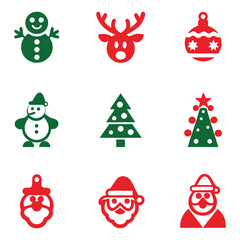christmas cartoon vector icons set