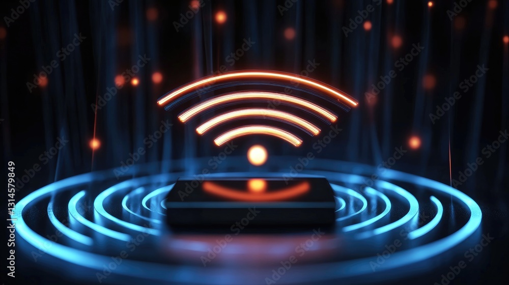 Poster a dynamic shot of a wi-fi signal being represented by a series of concentric circles emanating from 