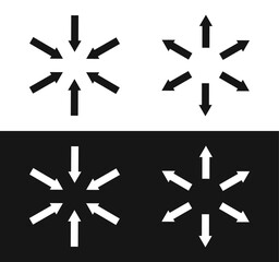 Contraction and expansion, inward and outward arrows icon symbol in circular motion. Vector Illustration.