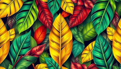 Vibrant tropical bird leaves in a seamless geometric pattern, holiday, seamless
