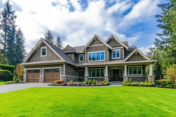 Luxurious Home with Pristine Landscaping Under a Sunny Sky