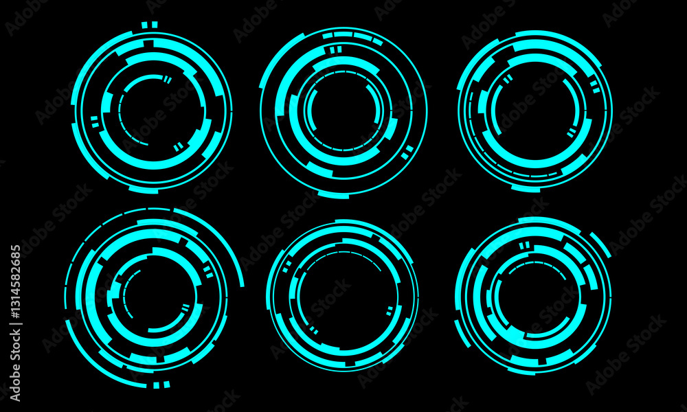 Poster set of sci fi blue circle user interface elements technology futuristic design modern creative on bl
