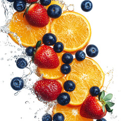 A Burst of Oranges, Strawberries, and Blueberries Isolated on Transparent Background