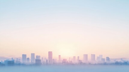Obraz premium Morning light illuminates a minimalistic urban landscape with distant skyscrapers under a clear sky