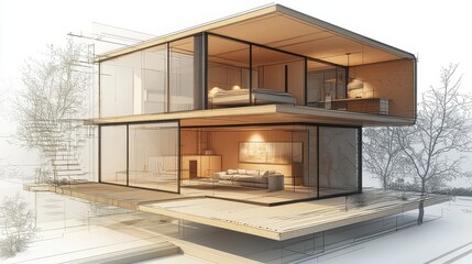 Obraz premium Compact Box House with Elevated Bedroom Pod
