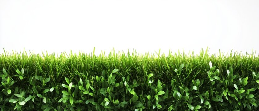 Lush green grass and vibrant foliage against a clean white background creating a fresh natural mood for design and spring themes
