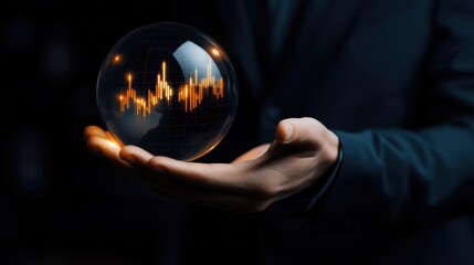 A business professional holds a transparent orb featuring a financial chart, symbolizing market analysis and forecasts, Ideal for financial, investment, and technology-related themes,