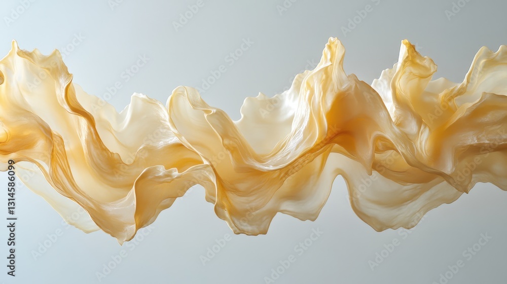 Poster elegant flowing golden fabric on light background creating a sense of movement and luxury in a moder