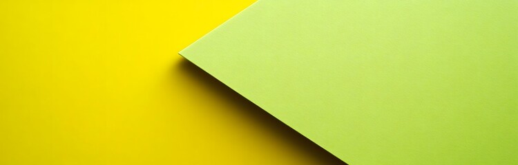 geometric forms in yellow and green create a striking background. The colors are vibrant and the composition is simple yet modern