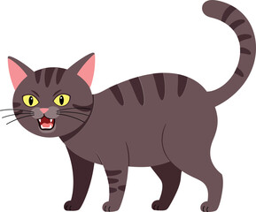 Obraz premium Playful gray cat with bright eyes in a minimal flat vector illustration