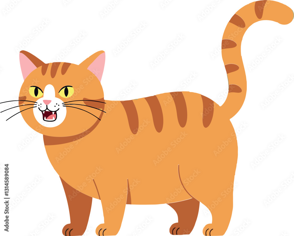 Poster playful orange tabby cat with cheerful expression in minimal vector illustration