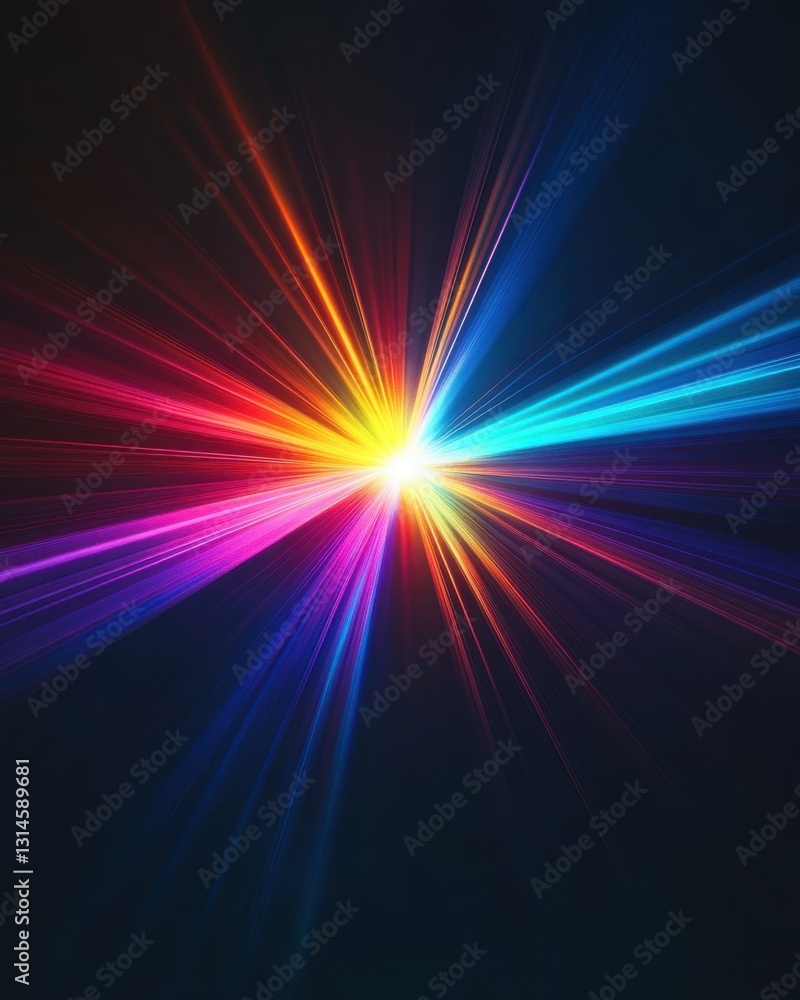Poster dynamic burst of vibrant colors emanating from central point creating a sense of speed and energy on