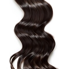 Fototapeta premium Luxurious Dark Brown Wavy Hair Texture Isolated on White Background