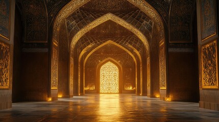 Golden Palace Hallway: Architectural Grandeur and Light