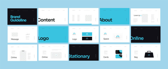 Brand identity framework template. Innovative brand standards layout. Logo and branding strategy guide. Brand presentation manual.