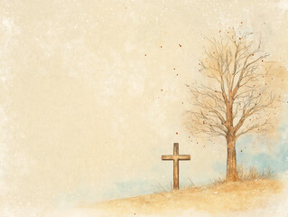 P Pastel drawing of a cross with an old gnarl