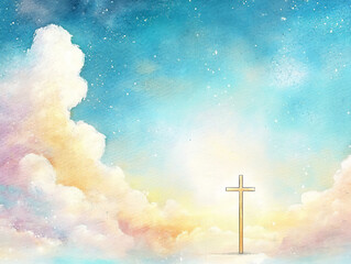 Fototapeta premium P Pastel drawing of a cross with clouds float